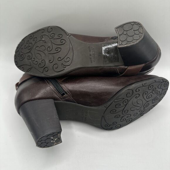 Brighton "Gaucho" Leather Brown/Black Heeled Boots Booties Size 7M EUC - Picture 5 of 6